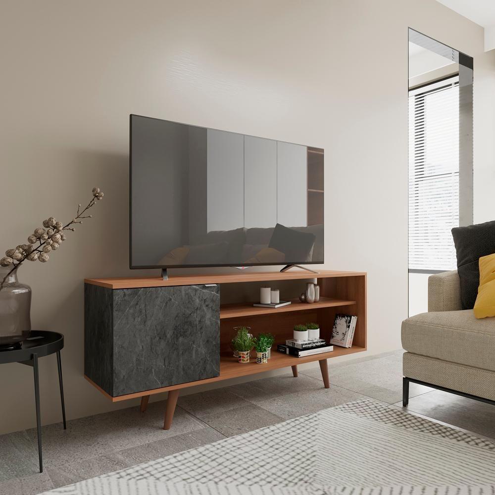 Rack Para Tv 42 Pol 136 Cm 1 Porta R1486 Amendoa Marmore Lunar Tecno Mobili Amendoa Marmore Lunar - 3