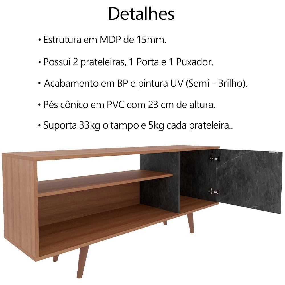 Rack Para Tv 42 Pol 136 Cm 1 Porta R1486 Amendoa Marmore Lunar Tecno Mobili Amendoa Marmore Lunar - 4