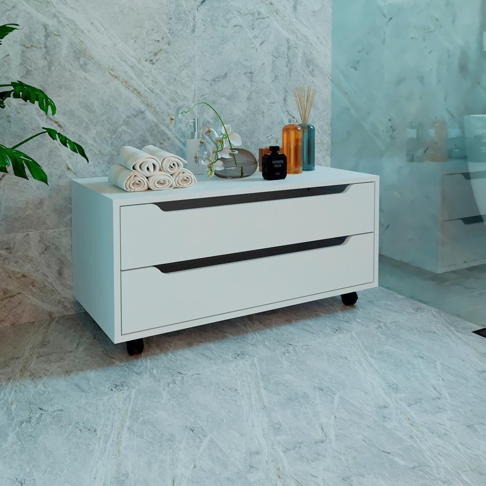 Balcao Gabinete Com 2 Gavetas E 4 Rodizios Bn3643 Branco Tecno Mobili Branco - 2