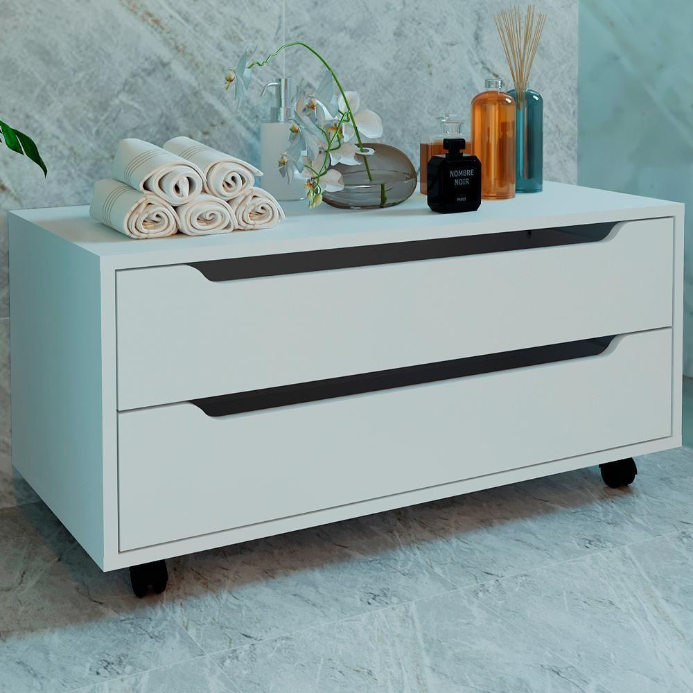 Balcao Gabinete Com 2 Gavetas E 4 Rodizios Bn3643 Branco Tecno Mobili Branco - 3