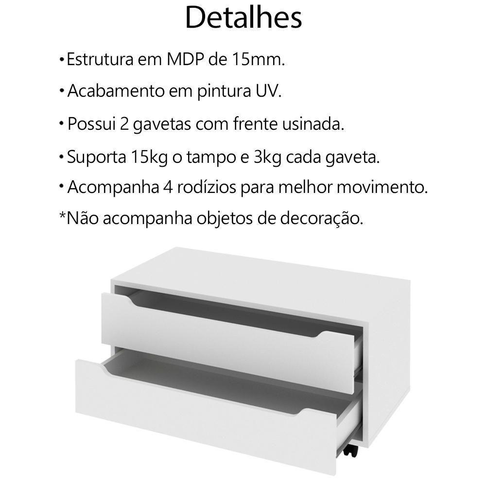 Balcao Gabinete Com 2 Gavetas E 4 Rodizios Bn3643 Branco Tecno Mobili Branco - 6