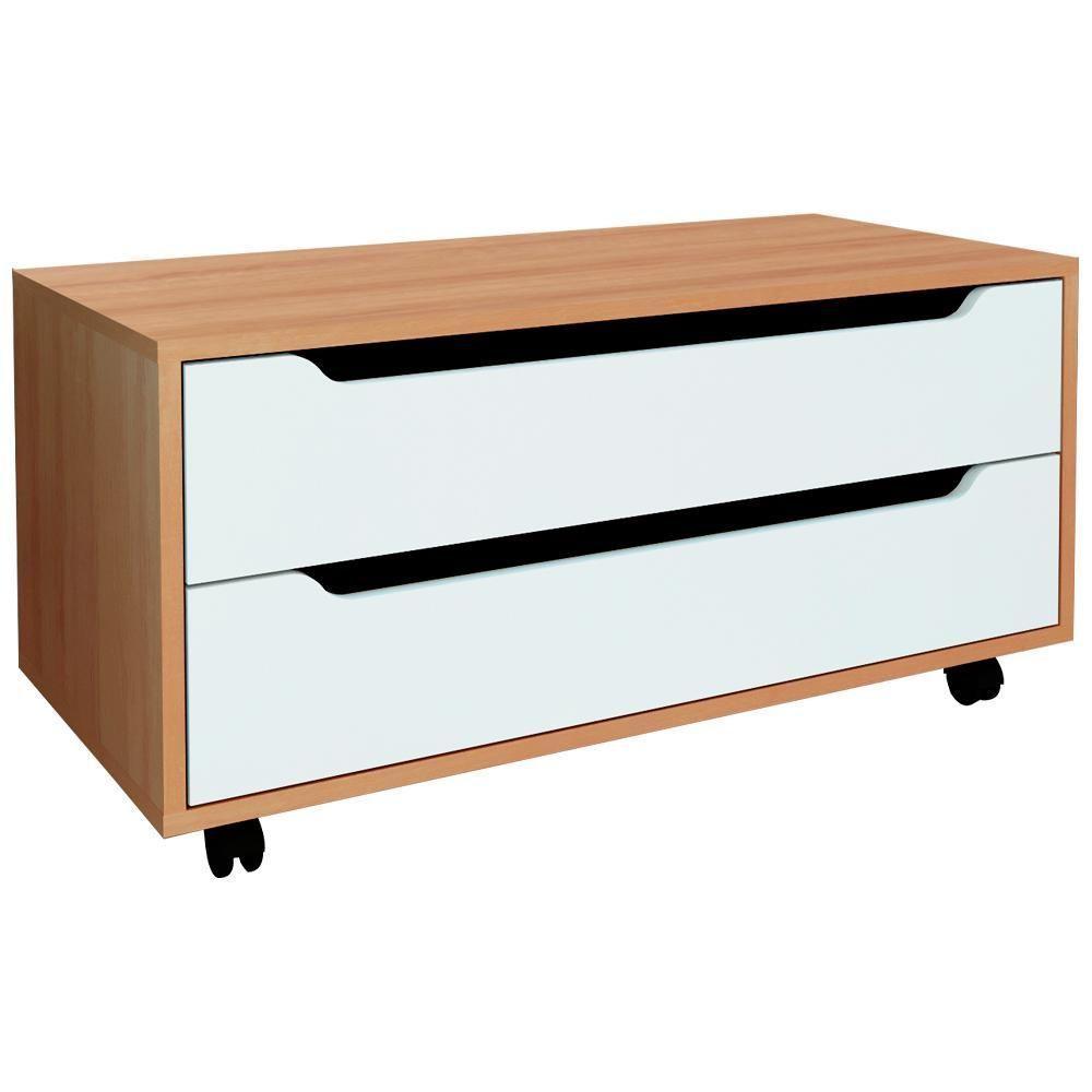 Balcao Gabinete Com 2 Gavetas E 4 Rodizios Bn3643 Amendoa Branco Tecno Mobili Amendoa Branco - 1