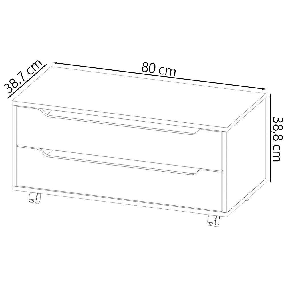 Balcao Gabinete Com 2 Gavetas E 4 Rodizios Bn3643 Amendoa Branco Tecno Mobili Amendoa Branco - 3