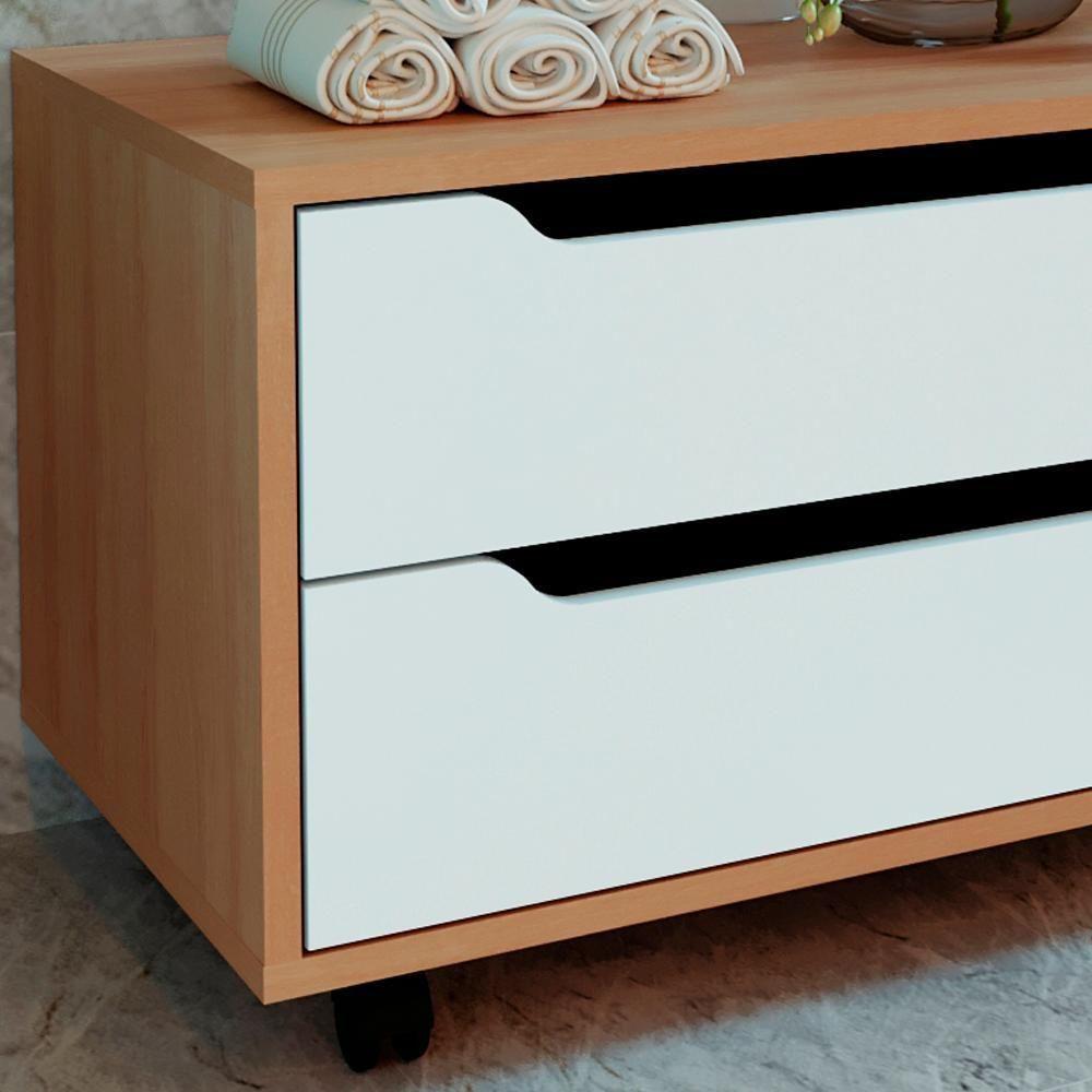 Balcao Gabinete Com 2 Gavetas E 4 Rodizios Bn3643 Amendoa Branco Tecno Mobili Amendoa Branco - 6