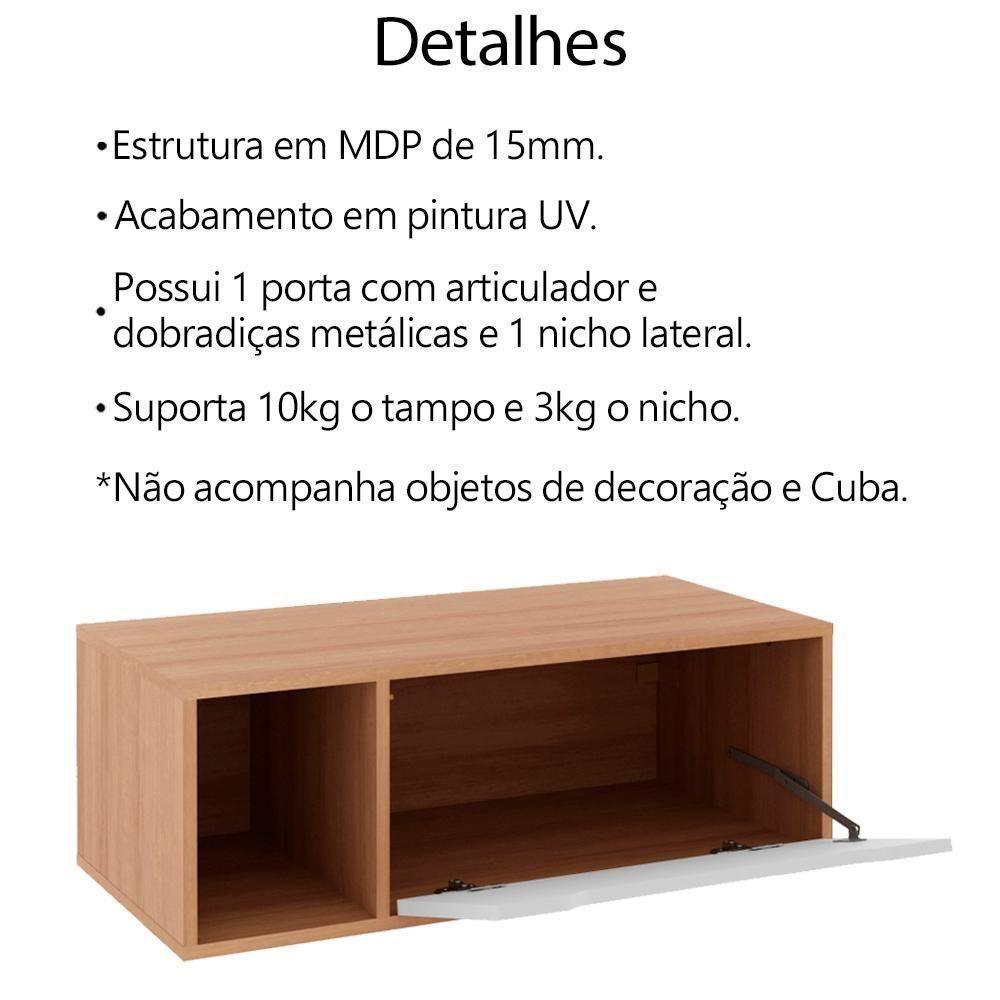 Balcao Gabinete Para Banheiro 1 Porta Bn3644 Amendoa Branco Tecno Mobili Amendoa Branco - 6