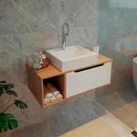 Balcao Gabinete Para Banheiro 1 Porta Bn3644 Amendoa Branco Tecno Mobili Amendoa Branco - 2