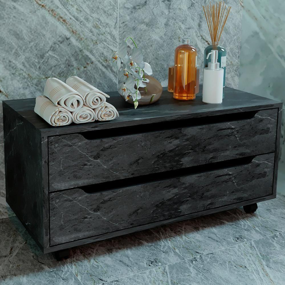 Balcao Gabinete Com 2 Gavetas E 4 Rodizios Bn3643 Marmore Lunar Tecno Mobili Marmore Lunar - 2