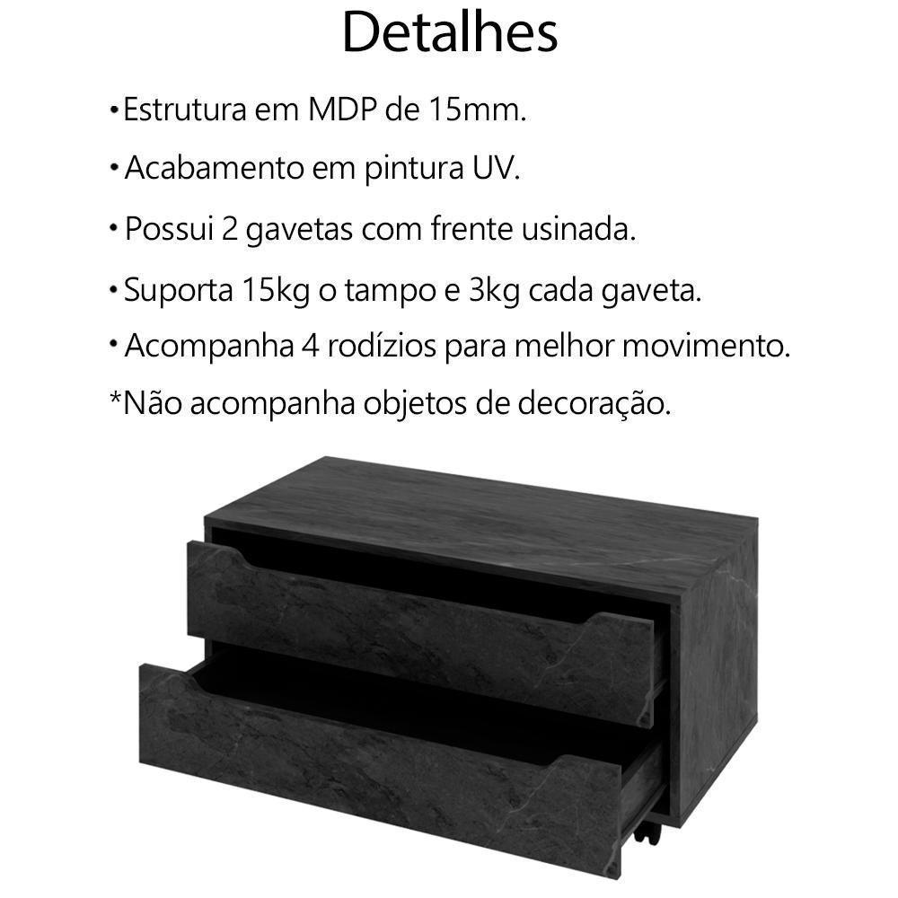 Balcao Gabinete Com 2 Gavetas E 4 Rodizios Bn3643 Marmore Lunar Tecno Mobili Marmore Lunar - 5