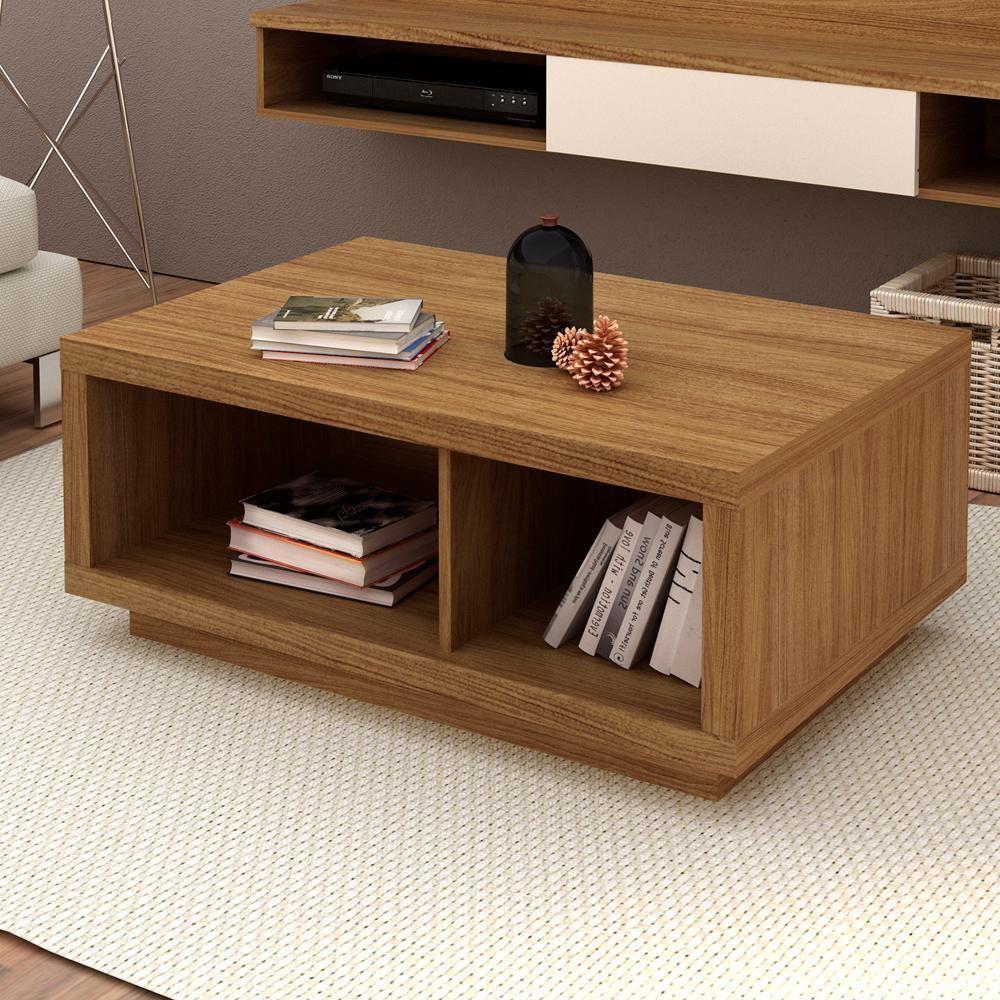 Mesa De Centro 89 Cm 2 Nichos Mc2232 Natural Tecno Mobili Natural - 4