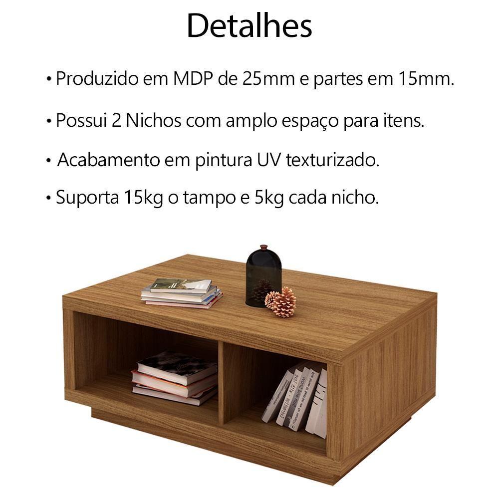 Mesa De Centro 89 Cm 2 Nichos Mc2232 Natural Tecno Mobili Natural - 5