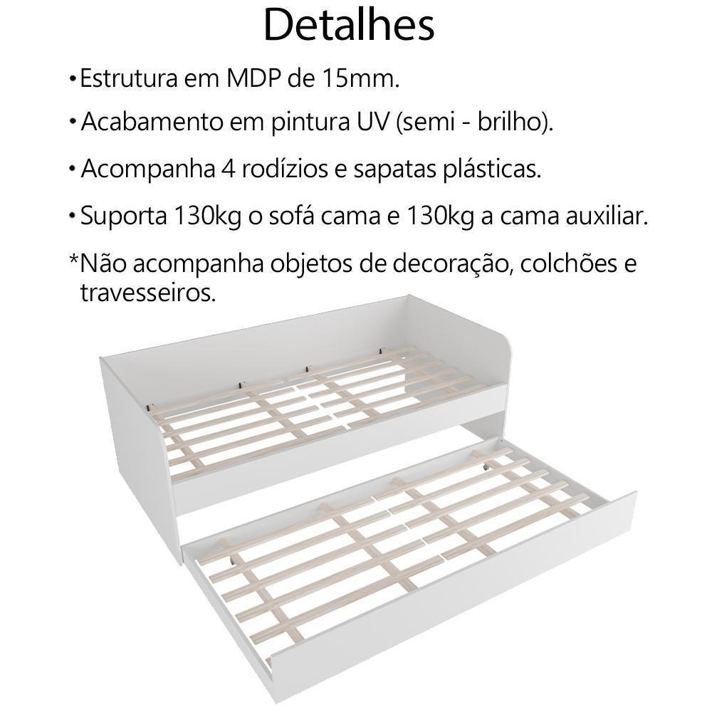 Sofa Cama Solteiro Com Auxiliar Cm8032 Branco Tecno Mobili Branco - 5