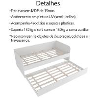 Sofa Cama Solteiro Com Auxiliar Cm8032 Branco Tecno Mobili Branco - 5