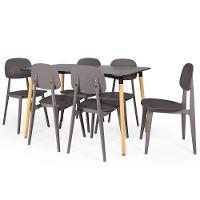 Conjunto Mesa De Jantar Retangular Eiffel Preta 120x80cm Com 6 Cadeiras Itália - Cinza - 1