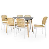 Conjunto Mesa De Jantar Retangular Eiffel Preta 120x80cm Com 6 Cadeiras Roma - Branco - 1