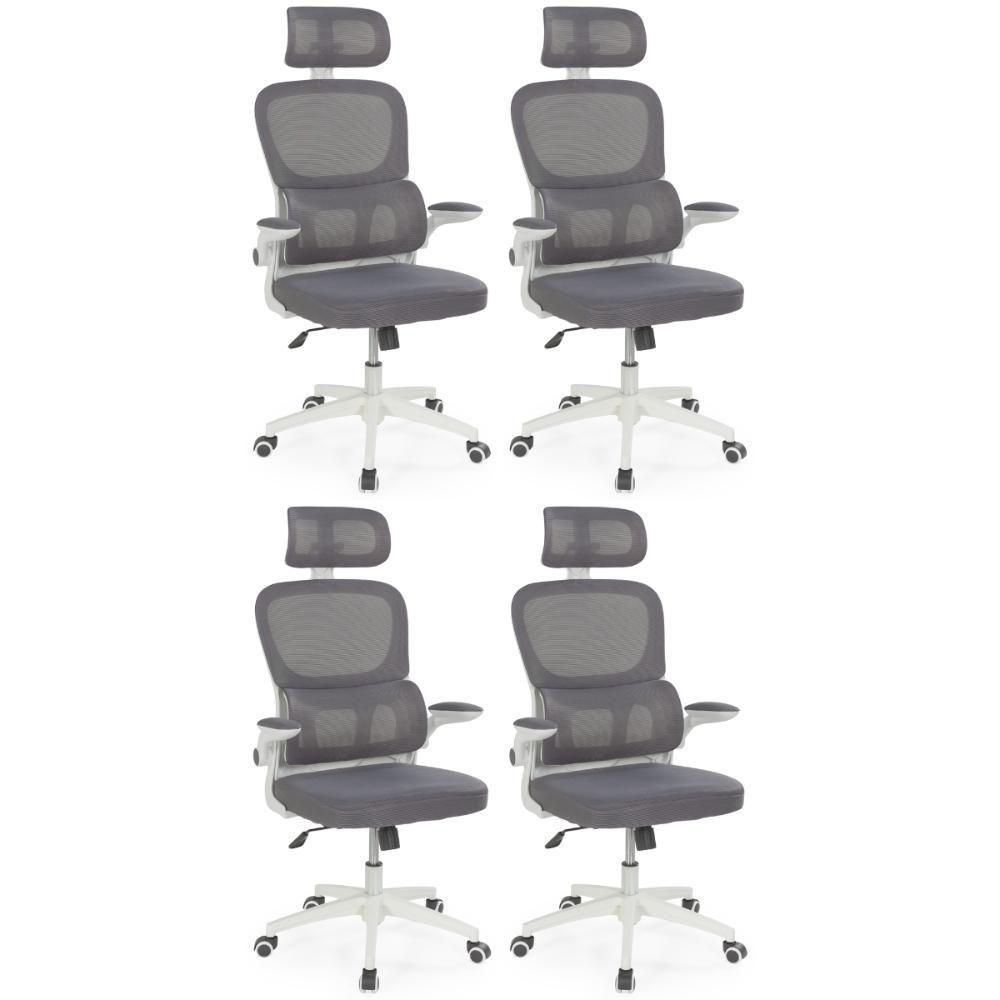 Kit 4 Cadeiras De Escritório Executiva Viena Com Regulagem De Altura - Cinza - 1