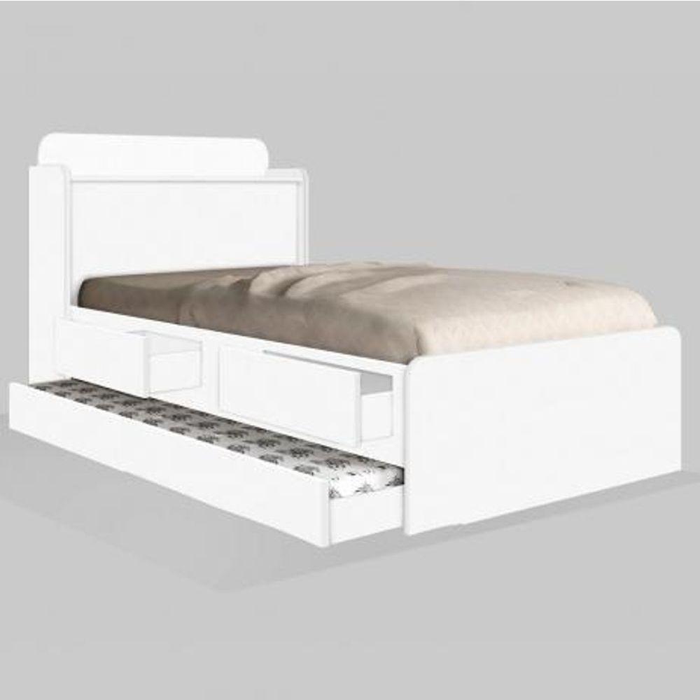 Cama Tamires Solteiro 0,88cm Com Auxiliar Branco E Dois Colchões - Cambel - 2
