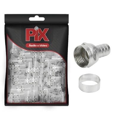 Conector F Com Anel Para Crimpar Rg 6 Pacote Com 100pçs