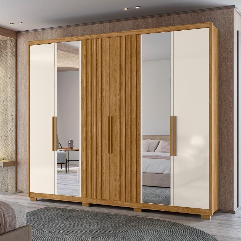 Roupeiro Ripado Com Espelho Meca Freijó Off White - 2