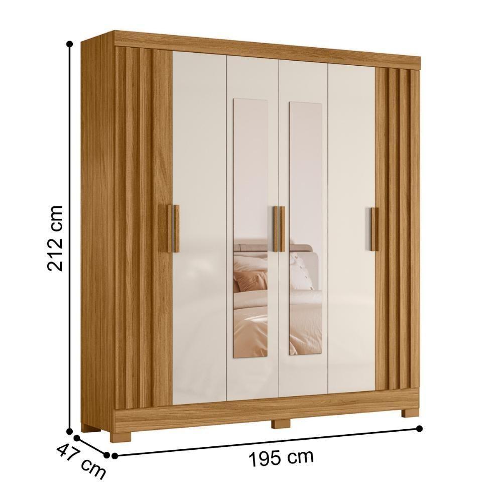 Roupeiro Fresado Com Espelho Lagos Freijó Off White - 3