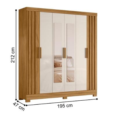 Guarda Roupa Casal Lagos 6 Portas 2 Gavetas Freijó-Off White MDP com Espelho