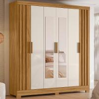 Roupeiro Fresado Com Espelho Lagos Freijó Off White - 4