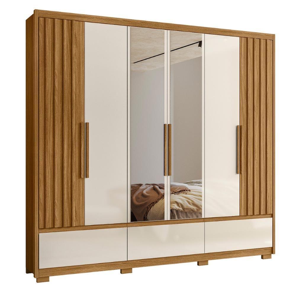 Roupeiro Ripado Com Espelho Moscou Freijó Off White - 1