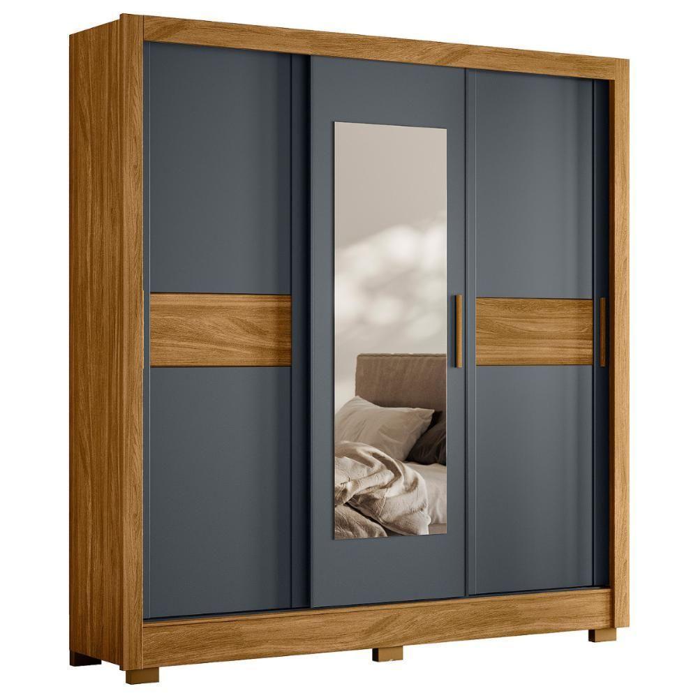 Roupeiro De Casal Com Espelho Doha Freijó Cinza - 1