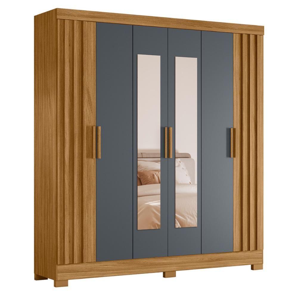 Roupeiro Fresado Com Espelho Lagos Freijó Cinza - 1