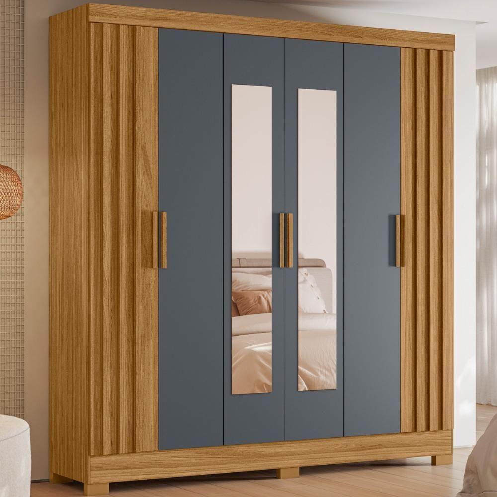 Roupeiro Fresado Com Espelho Lagos Freijó Cinza - 3