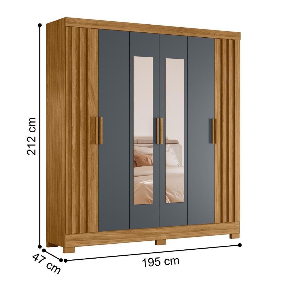 Roupeiro Fresado Com Espelho Lagos Freijó Cinza - 4