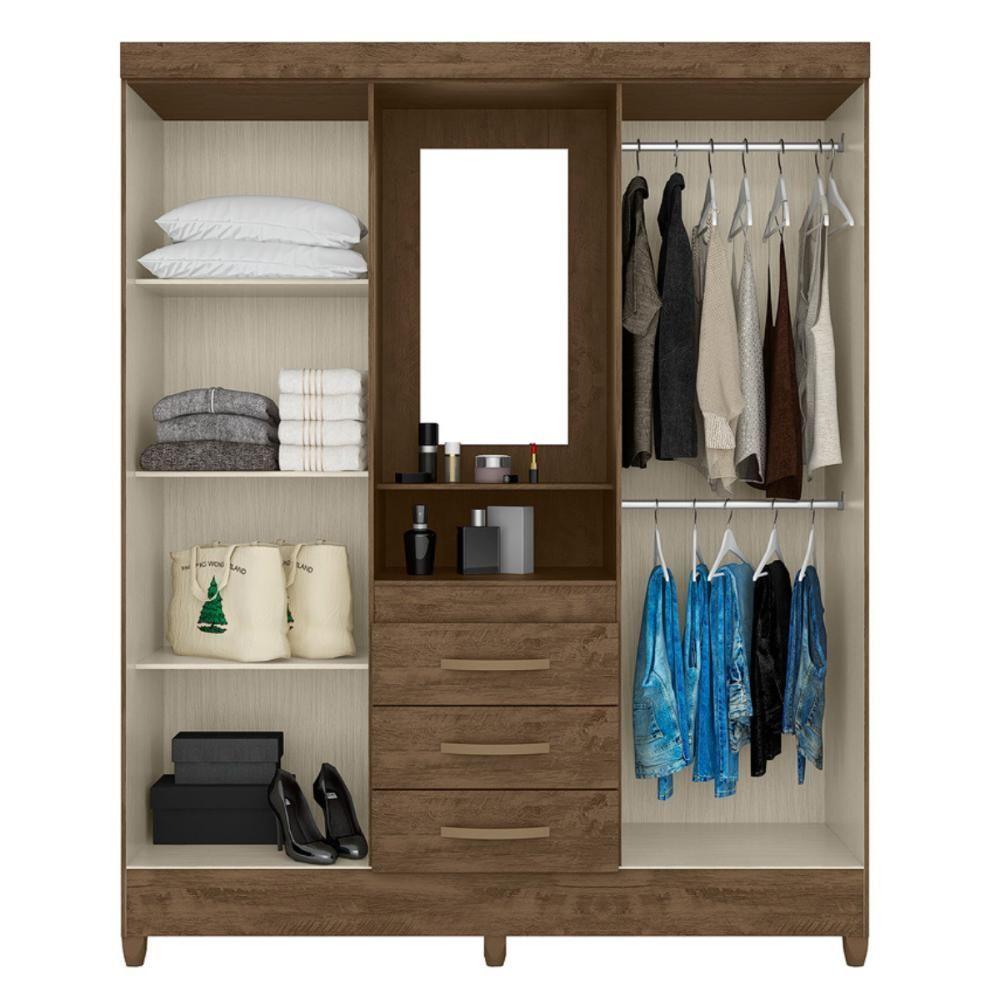 Cômoda E Roupeiro Com Espelho Cairo Castanho Wood - 3