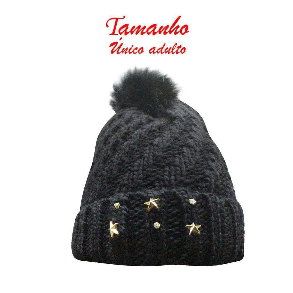Touca Gorro Adulto Preta Pompom Tamanho único - 2