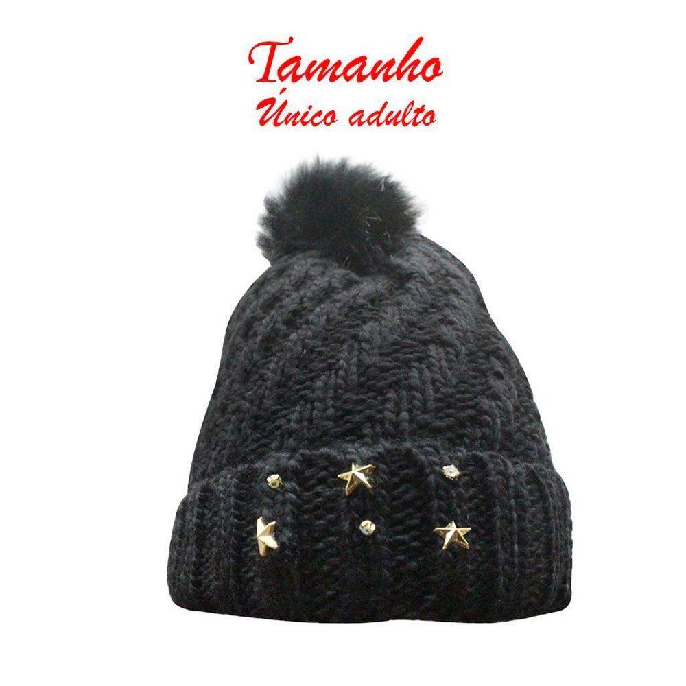 Touca Gorro Adulto Preta Pompom Tamanho único - 3