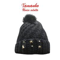 Touca Gorro Adulto Preta Pompom Tamanho único - 3