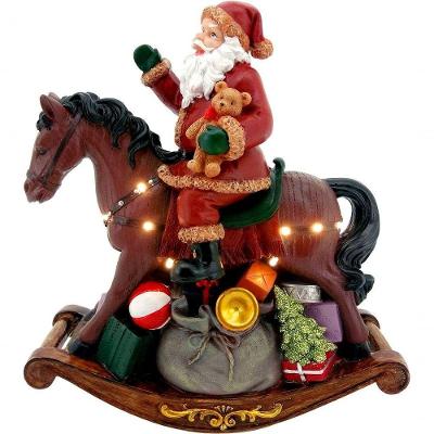Estátua Natalina Musical Iluminada Papai Noel Pônei 28cm