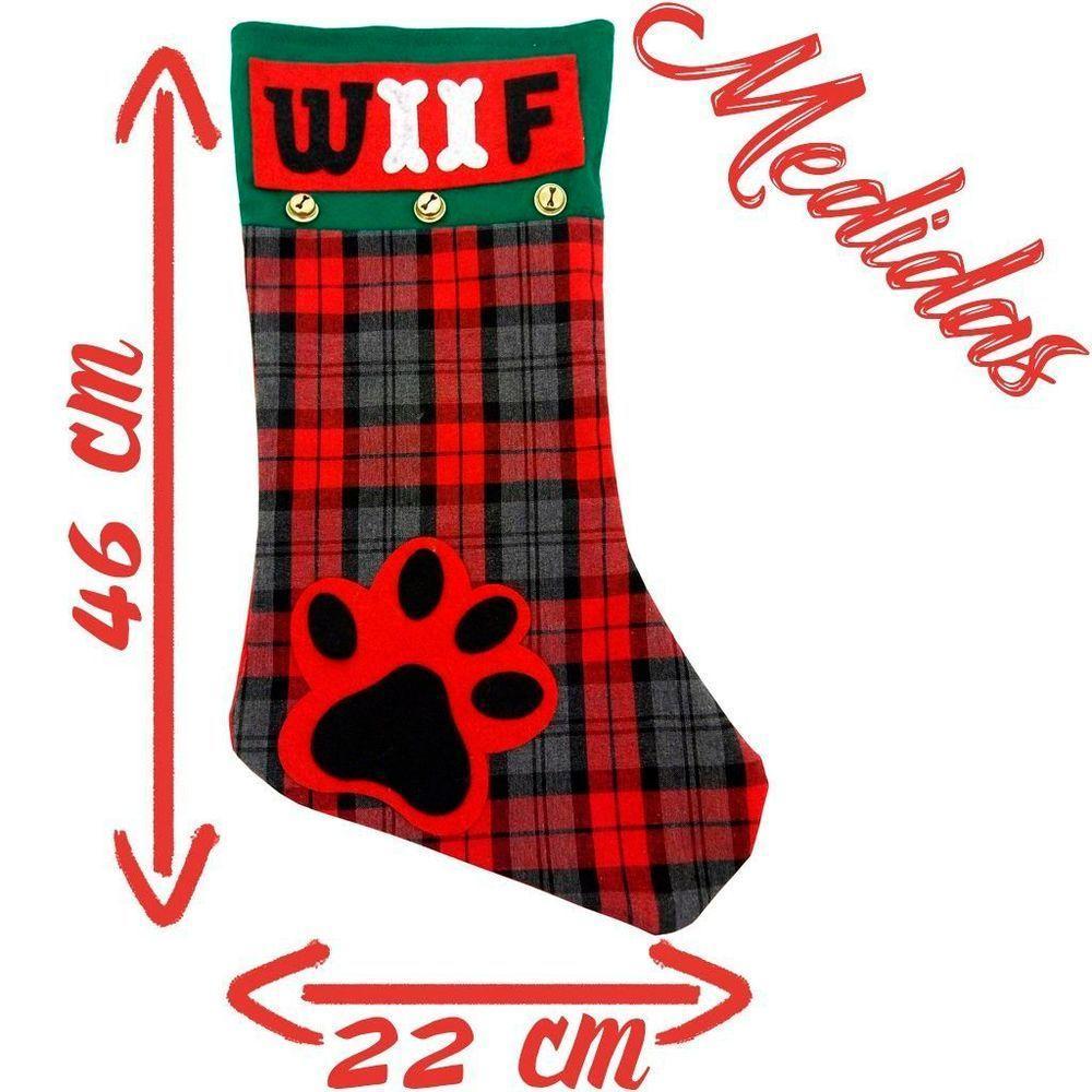 Bota Meia Natalina Decoração Tecido Xadrez Woof 46cm - 2