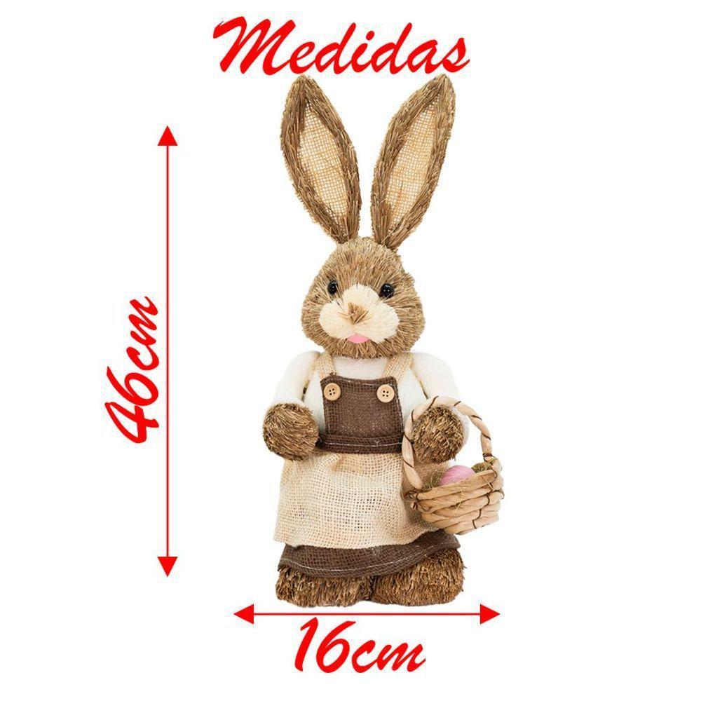 Casal De Coelhos Páscoa Enfeite Palha Coelhinhos Trabalhadores 46cm - 6