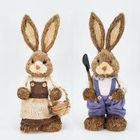 Casal De Coelhos Páscoa Enfeite Palha Coelhinhos Trabalhadores 46cm - 1