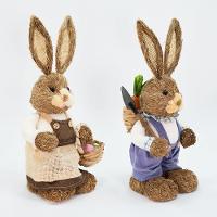 Casal De Coelhos Páscoa Enfeite Palha Coelhinhos Trabalhadores 46cm - 2