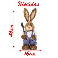 Casal De Coelhos Páscoa Enfeite Palha Coelhinhos Trabalhadores 46cm - 3