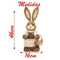 Casal De Coelhos Páscoa Enfeite Palha Coelhinhos Trabalhadores 46cm - 6