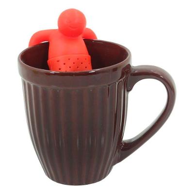 Kit Caneca Itália Colours Marrom Alto Relevo Cerâmica 350ml E Boneco Infr De Chá Silicone