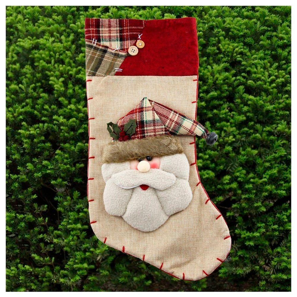 Enfeite Natal Bota Meia Tecido Papai Noel 48cm - 1