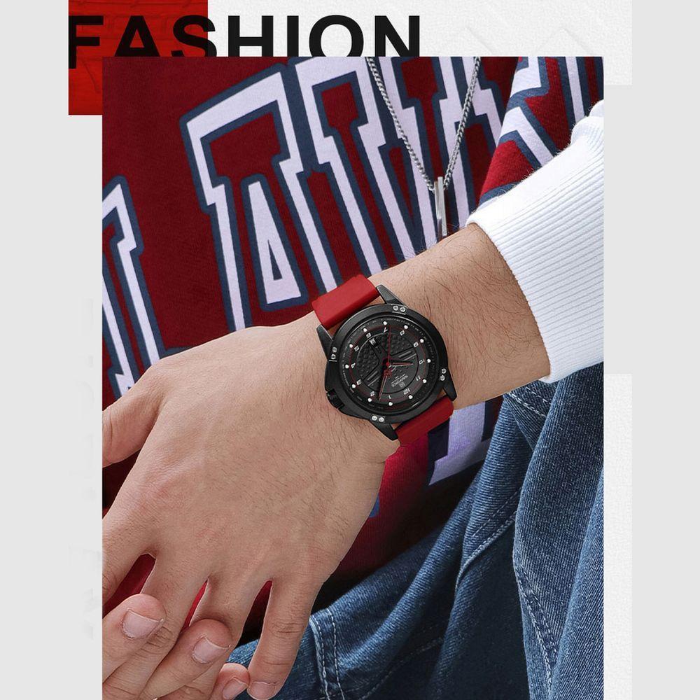 Relógio De Quartzo Masculino Casual Pulseira De Silicone Impermeavel Vermelho - 4