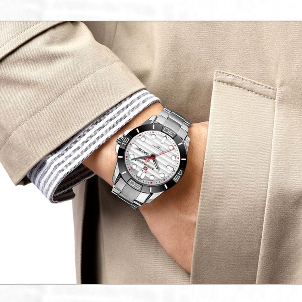 Relógio De Pulso Masculino De Quartzo Design Casual Em Aço Inoxidável Impermeavel Branco - 2