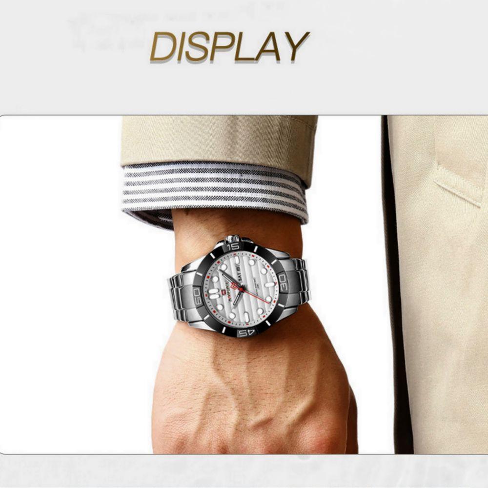 Relógio De Pulso Masculino De Quartzo Design Casual Em Aço Inoxidável Impermeavel Branco - 5