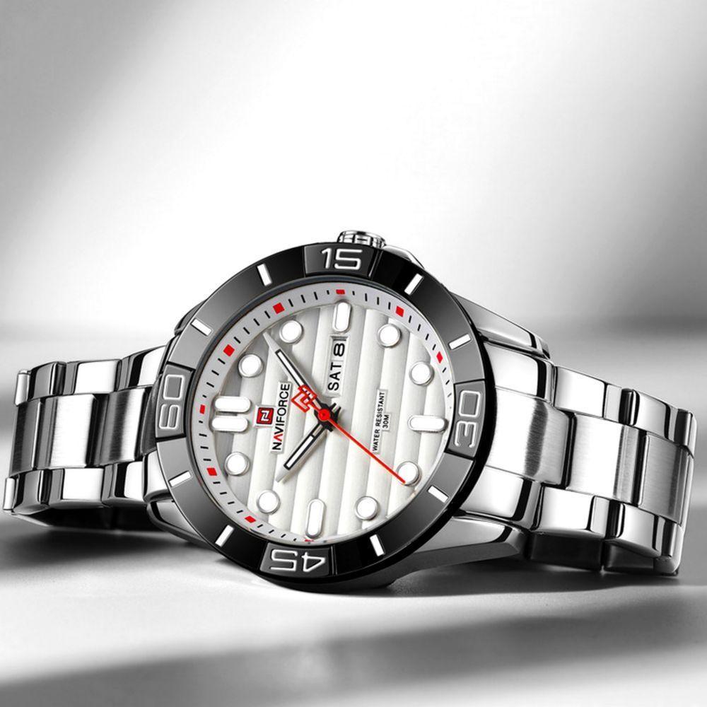 Relógio De Pulso Masculino De Quartzo Design Casual Em Aço Inoxidável Impermeavel Branco - 6