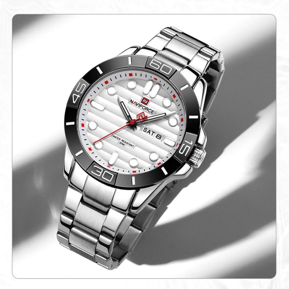 Relógio De Pulso Masculino De Quartzo Design Casual Em Aço Inoxidável Impermeavel Branco - 7