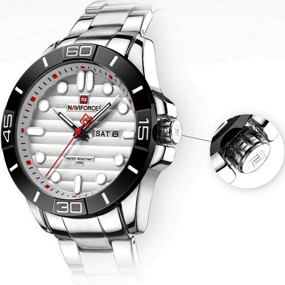 Relógio De Pulso Masculino De Quartzo Design Casual Em Aço Inoxidável Impermeavel Branco - 8