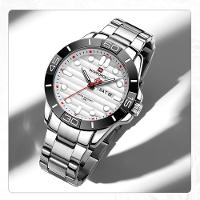 Relógio De Pulso Masculino De Quartzo Design Casual Em Aço Inoxidável Impermeavel Branco - 7